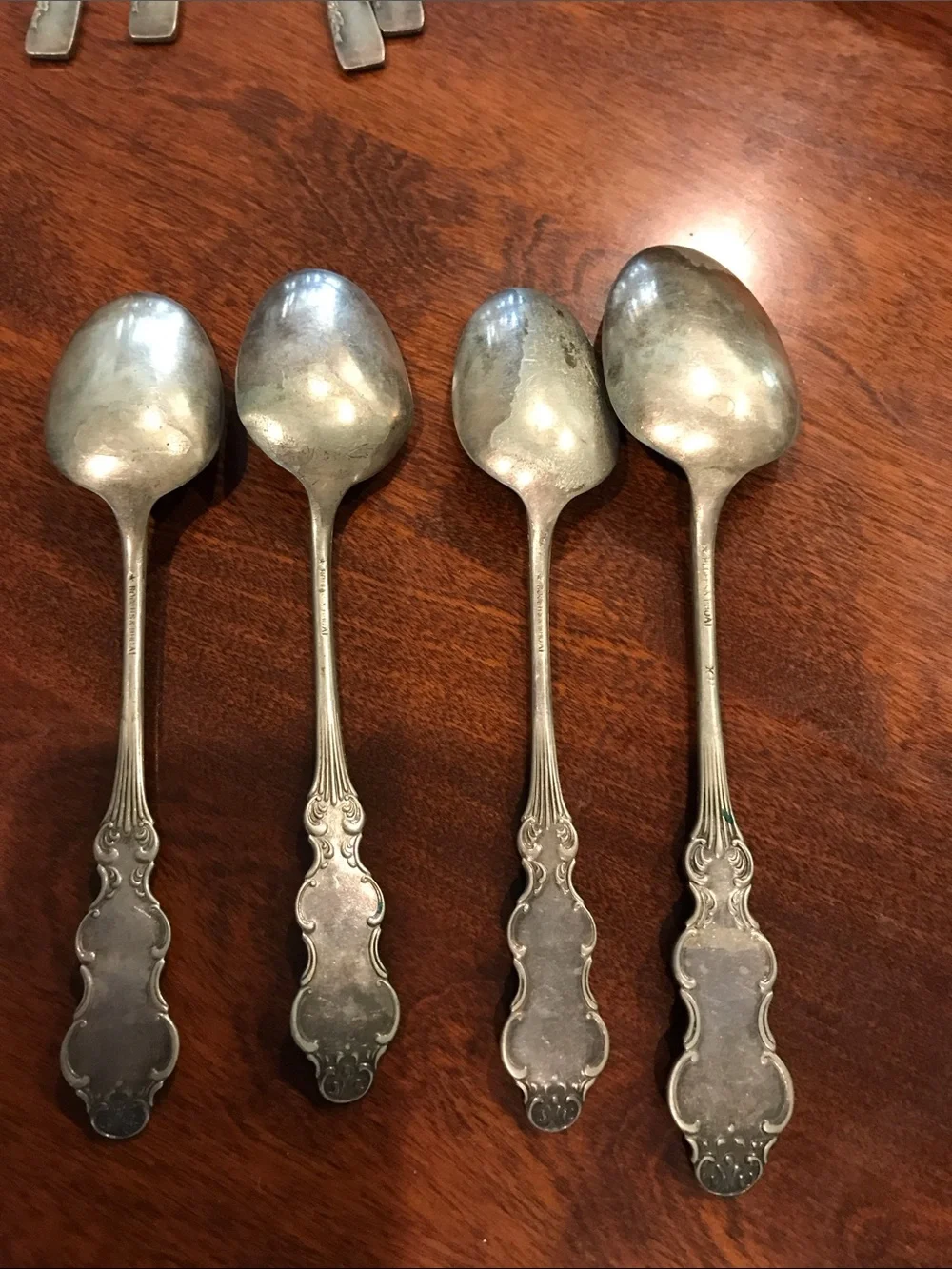 Ornate Silver-Tone Serving Spoons - Set of 4